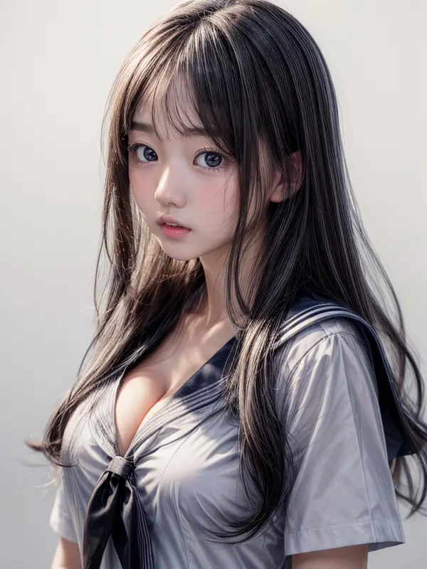 JKセーラー服を着た黒髪ロングヘアAI女子校生さんの胸の谷間や乳袋の着衣おっぱい画像 | エロ画像掲示板(まとめ) EROG-BBS 53 080864