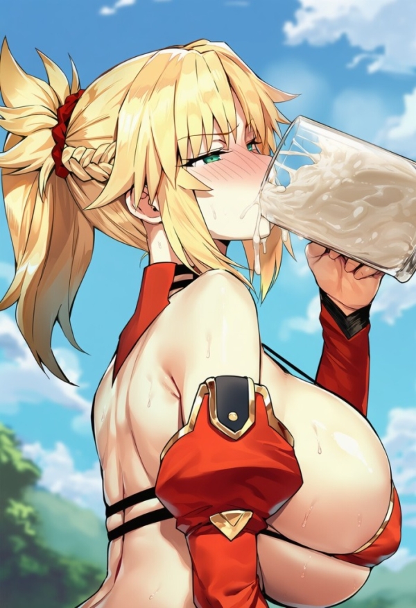 【Fate/エロ画像】モードレッドさんにザーメンをジョッキで飲んでもらう❤ | にじエロファンタジア 1 img 68b31c35ae346