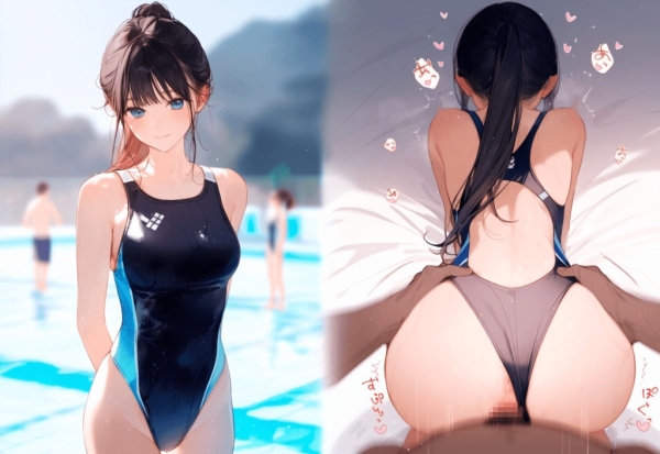 【二次エロ】清楚でクールな黒髪ロングの水泳部部長とどすけべエッチ | にじエロファンタジア 1 img 68b54e9f55a26